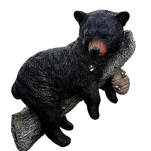 Figura de oso negro colgando la siesta en un árbol, figuras realistas de animales montadas en la pared, divertida decoración de jardín para exteriores