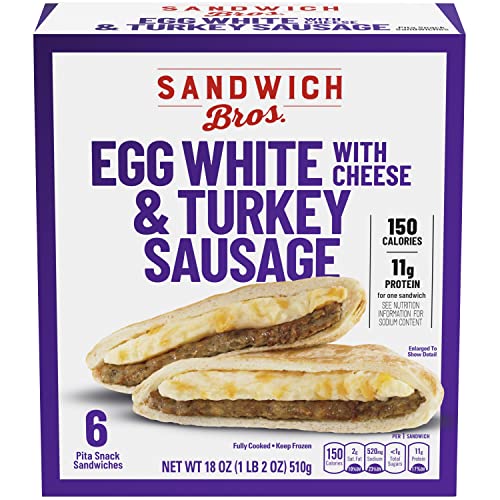 Sandwich Bros. Frozen Meal, Egg White and Turkey Sausage Flatbread Pocket Sandwiches, 18 oz, 6 ct