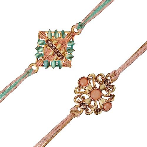 eCraftIndia Set of 2 Peach, Green & Golden Pearls, Designer Rakhis, Happy Rakhi Wooden Cutout with Roli Chawal Pack - Rakhi for Brother, Bhaiya, Bhai (B0D1CG2W8P) Amazon Price History, Amazon Price Tracker