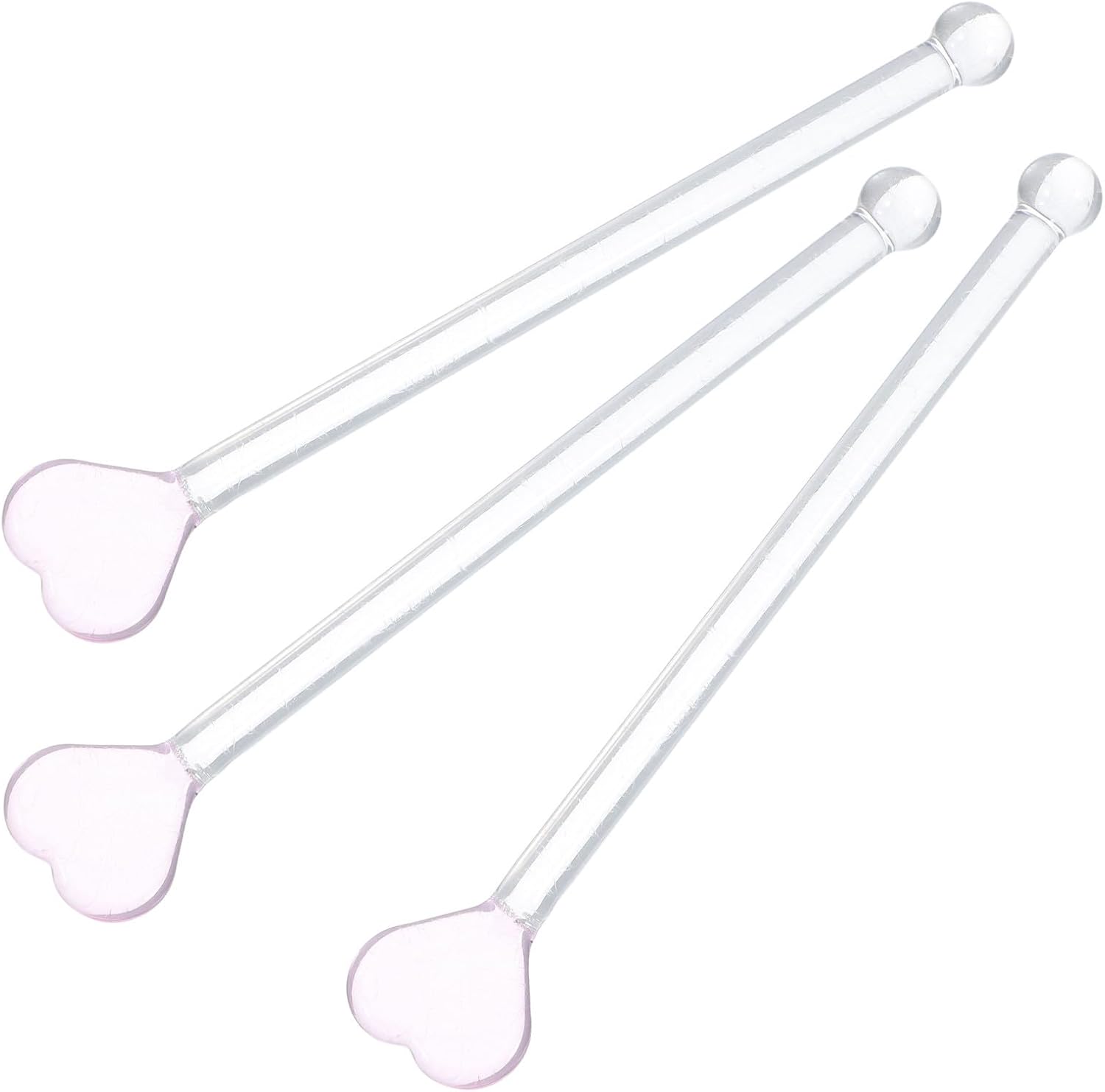 3pcs Heart Shaped Glass Swizzle Sticks for Coffee and Cocktails