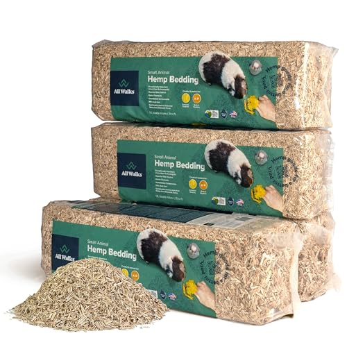 All Walks | Hemp Bedding for Small Animals 4 x 10L Bags 40L Total (8 LBS) | Low Dust Odor Control Highly Absorbent Natural Cage Bedding for Rabbits Guinea Pigs Hamsters Birds and More