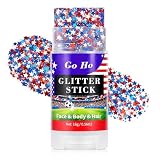 Go Ho Red White and Blue Star Face Glitter Stick,Waterproof Body&Hair Glitter,4th of July Accessories,Patriotic USA Flag Sparkle Stick for Soccer Game Independence Day 250 Anniversary Makeup