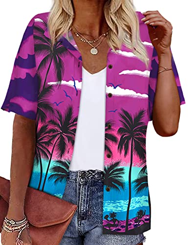LILYCHIC Womens Hawaiian Tops Summer Floral Print V Neck Shirt