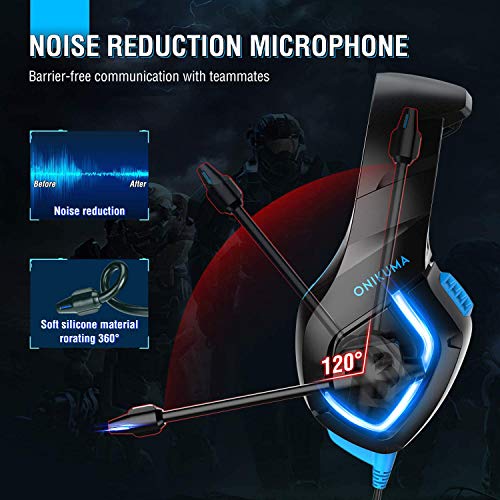 Fone de ouvido para jogos ONIKUMA – Fone de ouvido para jogos sobre a orelha com microfone, cancelam