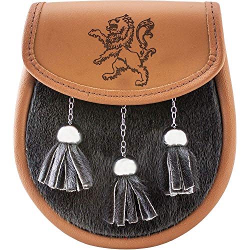 Sporran cuir bronze fausse fourrure noire avec chaîne