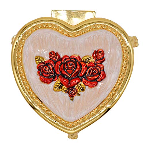Holly Trip Classic Vintage Heart Shape Metal Jewelry Box Ring Trinket Storage Organizer Chest Christmas Gift, Gold & Red #TOP7