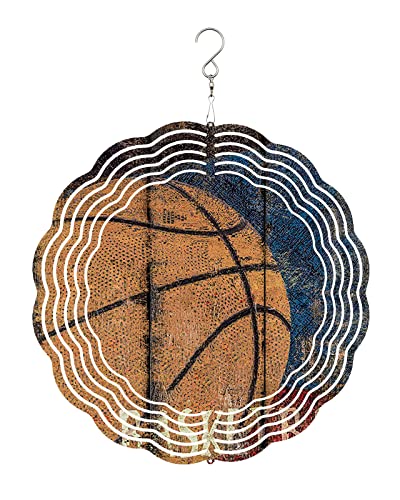 Basketball Sport Wind Spinners For Yard And Garden, 3D Stainless Steel Wind Spinner, Basketball Vintage Wood Wind Sculptures Spinners Indoor Outdoor Hanging Crafts Ornaments 9.8 Inch #TOP23