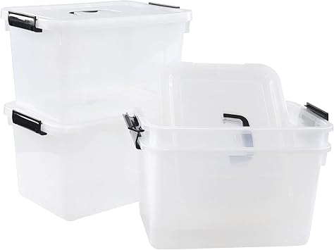 Zopnny 4-Pack Latching Storage Bins, Stackable Plastic Boxes, 10 L, Clear