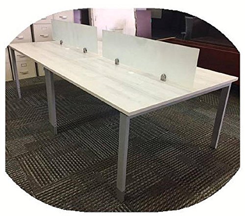 48" wide 4 person strait desk with a 12" high glass divider in white wave