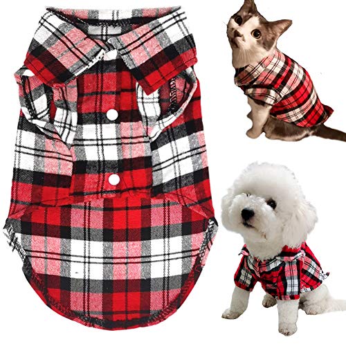 Qidelong Dog Plaid Shirt Puppy Grid Clothes, Classic Dogs Apparel Basic Polo T-Shirt Pet Outfits, For Extra Small Small Medium Large Boy Girl Doggy Dogs And Cats Kitty Kitten (Large, Red) #TOP15