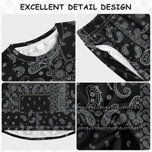 Black Paisley Floral Soft Pajama Set for All Seasons,Breathable Pjs Long Sleeve Sleepwear,Comfy Loungewear 2 Piece Underwear Set 5T3