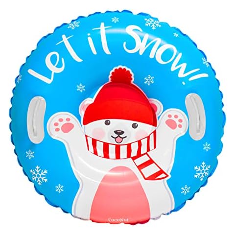 CocoNut Outdoor- 32” Inflatable Polar Bear Snow Ring- “Let it Snow” Heavy Duty Snow Sled with Sturdy Handles for Kids, Teens and Adults-Cold Resistant Toboggan -Lightweight Tube for Boys and Girls Cover