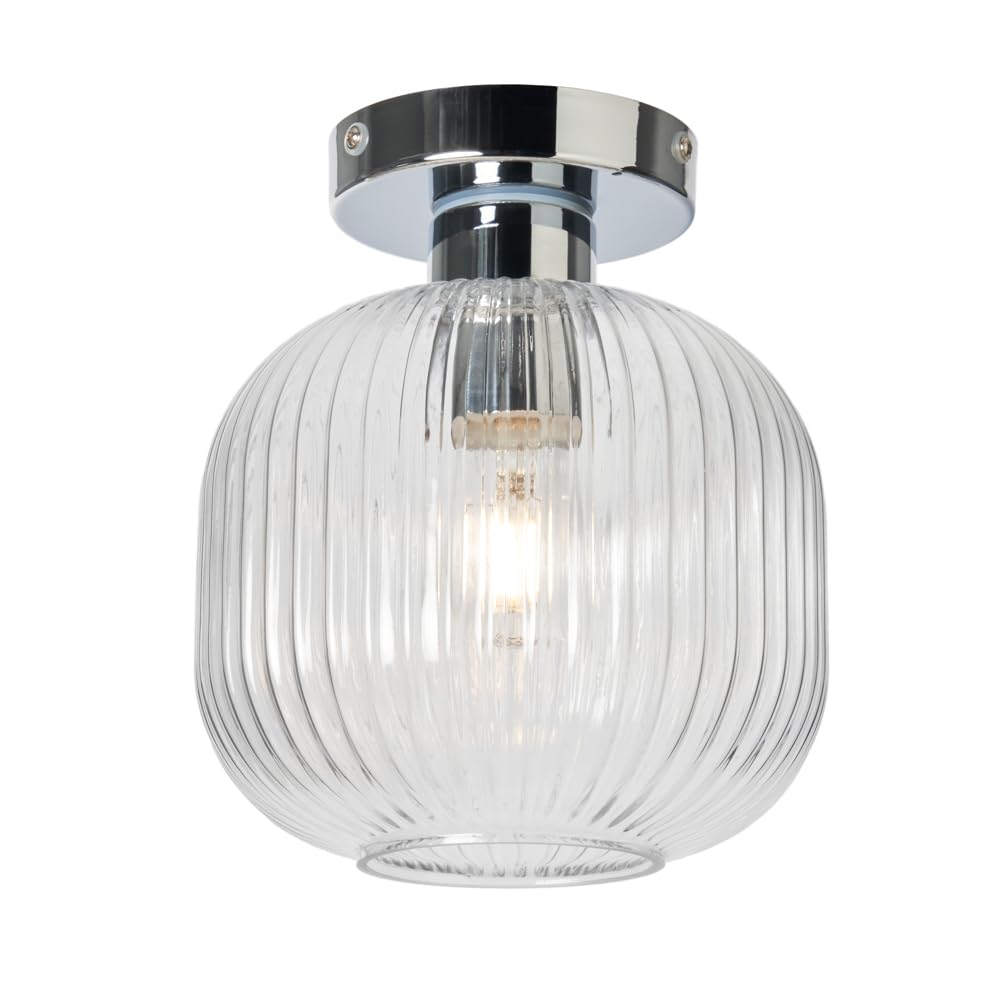 LITECRAFT Karson Ceiling Light Bathroom Ribbed Glass Flush Mount - Polished Chrome