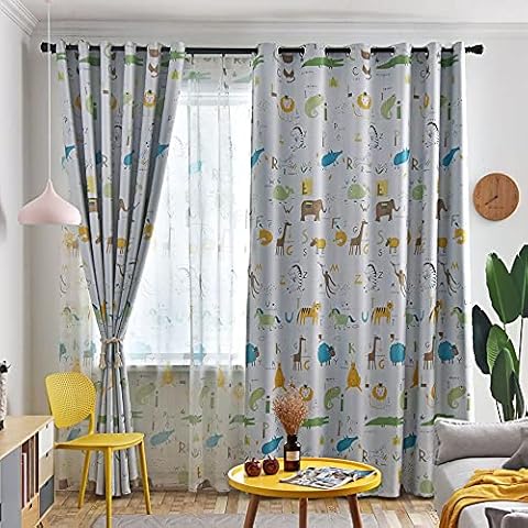 GYROHOME Children Kids Animal Print Room Darkening Curtain Grommet Top Thermal Insulated Engery Saving Drape Noise Reducing 2 Panel,52X63 inch Cover