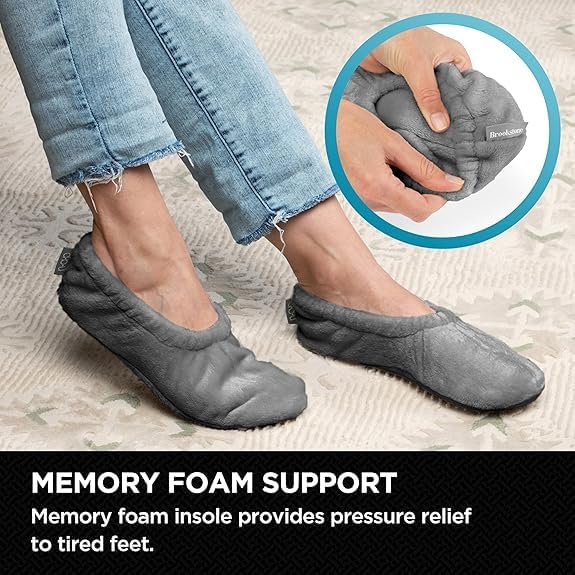 Image of Brookstone Plush Footies - Memory Foam Slippers with Ultra-Soft Sherpa, Non-Skid Sole, One-Size-Fits-Most, Machine Washable for Women, Stocking Stuffers and Gifts