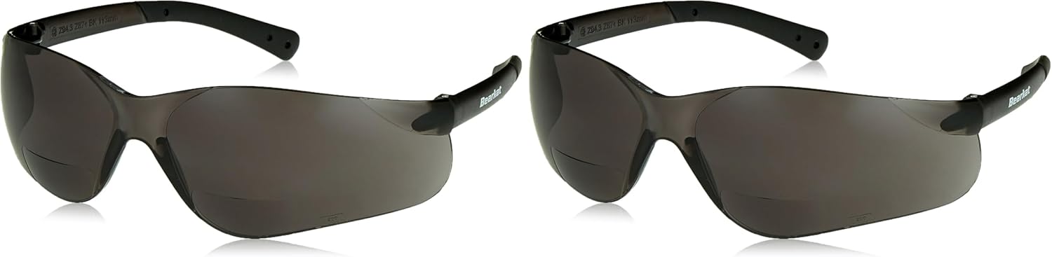 Crews BKH10 BearKat Magnifier Polycarbonate 1.0 Diopter Clear Lens Safety Glasses with Non-Slip Hybrid Black Temple Sleeve, 1 Pair (Pack of 2)