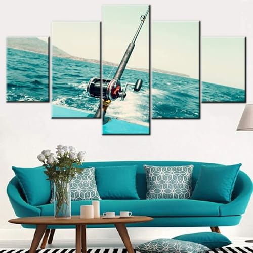 Canne à pêche ocean seascape tableau cuisine et salon déco mer