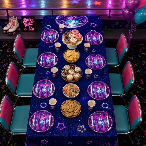 Image of Blue Orchards Roller Skating Table Covers (Pack of 3) - 54 inchx108 inch XL - Roller Skater Birthday Decorations, Roller Skate Party, Tablecloth, Skate Table Covers, Roller Skating Theme