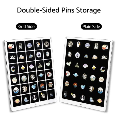 Image of HIIMIEI Acrylic Pin Display Board, 11x14 Double Sided Pin Holder 30 Grids