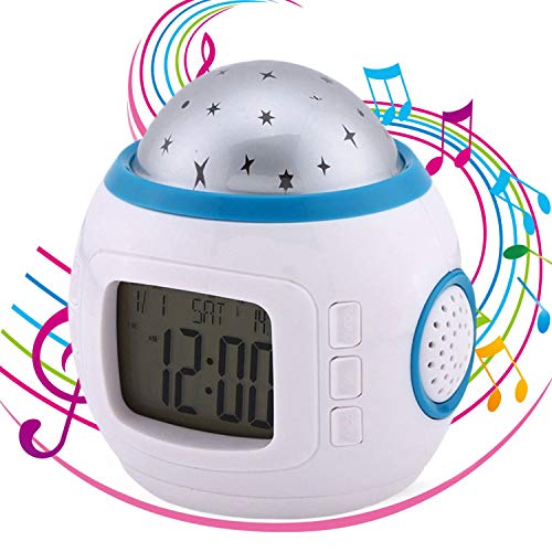 Kids Alarm Clock Sky Star Night Light Projector Lamp With music Backlight Calendar Thermometer for Childs Birthday Gift