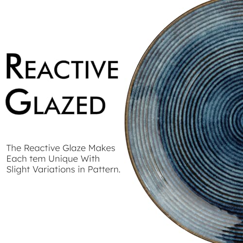Image of Handcrafted Reactive Glaze Ceramic Dinner Plates, 6 Pieces Serving for 6, Microwave and Dishwasher Safe, Bone-ash Free, Full Plate Set Crockery for Dining and Gifting, Reactive Blue