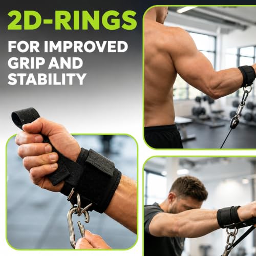 Image of Adjustable Wrist Cuffs with Heavy Duty D-Rings for Cable Machine | Neoprene Padded Weight Lifting Wrist Straps for Strength Training | Gym Wrist Cuffs for Cable Fly, Lateral Raises, Tricep Exercises & Functional Workouts | 1 Pair