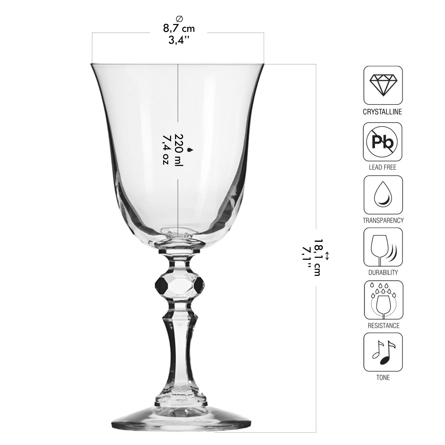 KROSNO Małe Kieliszki do Czerwonego Wina Kolekcja Krista, Zestaw 6 x 250 ml | Szkło Kryształowe Bezołowiowe, do merlot, pinot noir i win wytrawnych, zmywarka, codzienna degustacja