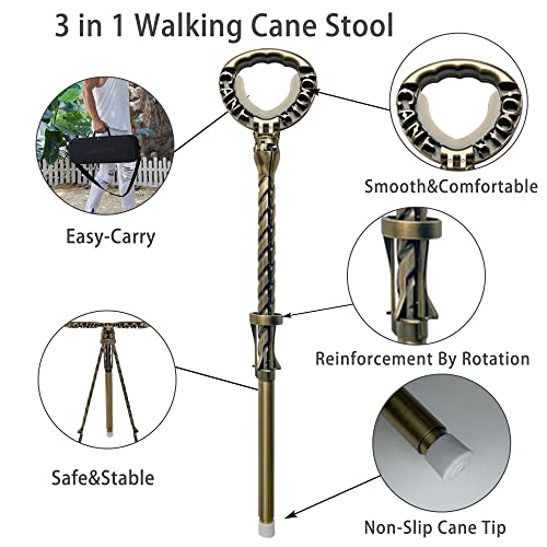 Alevmoom Cane Stool Walking Stools For Adults Portable Walking Cane With Seat Folding Lightweight Retractable Stool For Elderly Outdoor Travel Rest Stool Max Load 440Lb With A Carry Bag (Copper) #TOP2