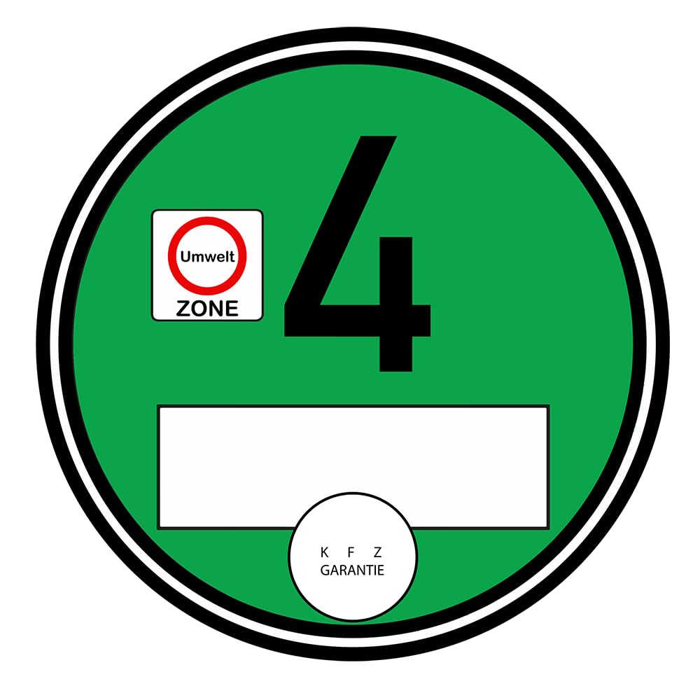 Sammys Shirt Store Umweltplakette Grün Klasse 4 für Auto – Innenklebend für Windschutzscheibe, wetterfester Vinyl-Aufkleber (Feinstaubplakette)