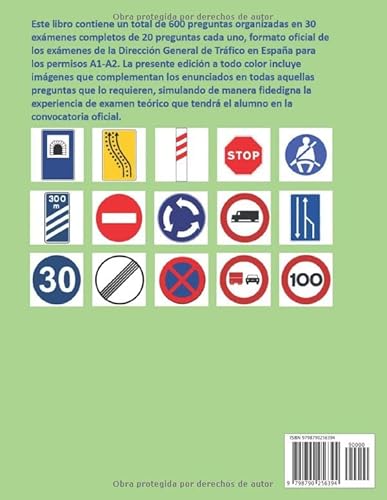 Exámenes Carnet de Moto - Permisos A1-A2: 600 preguntas con soluciones (30 exámenes de 20 preguntas). Adaptado a normativa española. Edición actualizada
