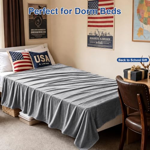 Image of KMUSET Cooling Blanket Twin (60 inchx80 inch), College Dorm Essentials for Girls Guys,Summer Cold Blankets for Hot Sleepers & Night Sweats, Cool Lightweight Breathable Blanket for Twin Size Bed Light Grey