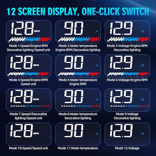 M7 Auto Head-Up-Display (HUD) 3.5\ OBD2+GPS Dualsystem - Digitaler Tachometer & Geschwindigkeitsmesser (km/h) mit Übergeschwindigkeits- & Temperaturalarm - Weiße Display-Schrift, Sonnenlichtsichtbar