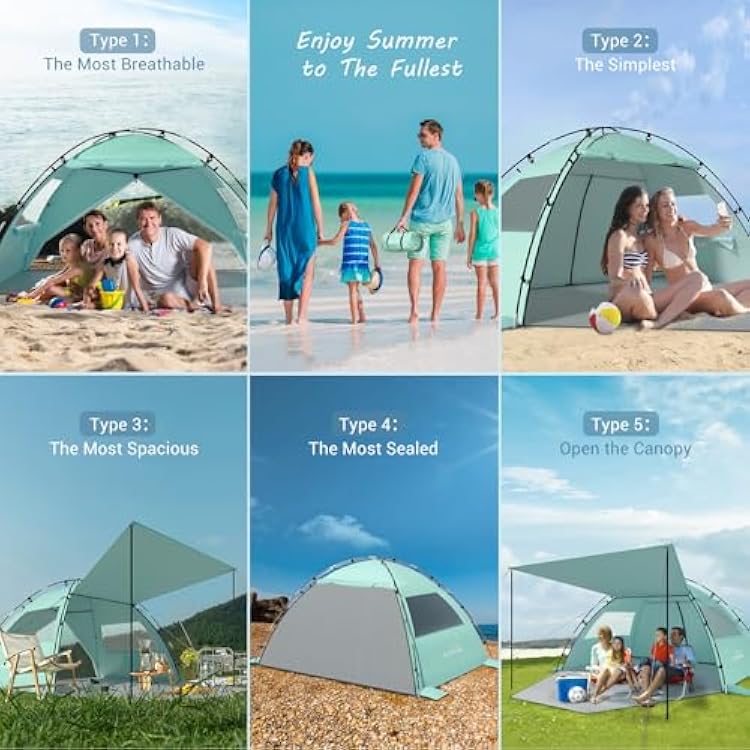 Elegear CumbreXTM Beach Tent Sun Shelter with Canopy, 4-5 Person Pop Up Beach Tent, Easy Setup UPF 50+ UV Protection Portable Lightweight Double Silver Coating Cabana Sun Shade Shelter - Green