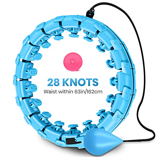 UJoyFeel Weighted Hula Hoops Smart Fitness Hoops for Adults Weight Loss, 24 Detachable Knots Plus 4 Extra Sections Adjustable Hula Hoop, 2 in 1 Abdomen Fitness Message Non Fall Auto Spinning Ball