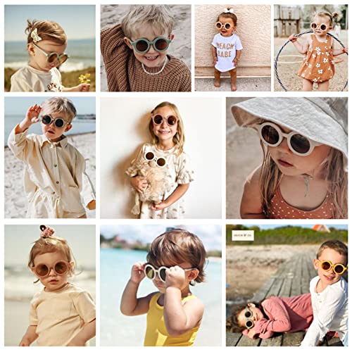 Cute flowers and round sunglasses for Kids Flexible Rubber Frame UV400 Protection for Toddler Girls Boys Age 2-102