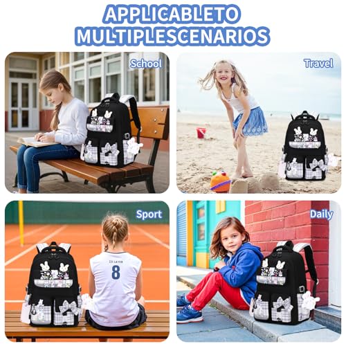 CYOQX Girls Backpack 3pcs School Back pack with Lunch Box Teen Girl Backpack Set Cute Kids School Bag Bookbag for Teen Girls (Black) by CYOQX - Used condition - Image 6