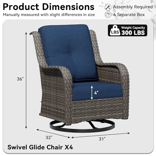 Image of 4 Piece Outdoor Swivel Rocker Patio Chairs Set, Patio Chairs Set of 4 with Thickened Olefin Cushions, High Back and Deep Seating, Hand-Woven PE Rattan for Porch, Deck, Blue