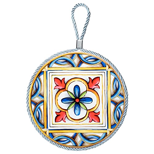 moorg Keramik-Teller zum Aufhängen, 2er-Set, Dekorationen für die Küche mit Haken, sizilianischen Fliesen-Stil, Majolika, Wandteller 16 x 16 cm mit Rückseite aus Kork