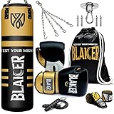 BLAICER Saco de Boxeo Adulto sin Relleno Equipado con Guantes, Vendas, Comba, Cadena Giratoria, Soporte y Bolsa Poliéster – Completo Kit para Boxeo en Casa