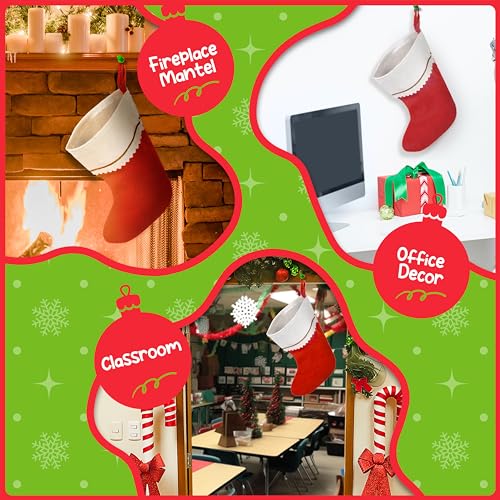 Windy City Novelties 12 Pack Red Felt 15" Christmas Holiday Stockings in Bulk - Customizable for Classrooms, Offices & Homes