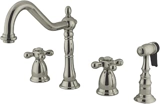 Kingston Brass KS1798AXBS Heritage Widespread Kitchen Faucet with Handle and Brass Sprayer, Brushed Nickel, 12.38 x 8.56 x 2