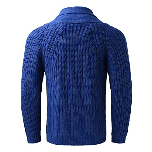 Men's Shawl Collar Cardigan Sweater Cable Knit Textured Long Sleeve Buttons Down Sweater with Pocket4