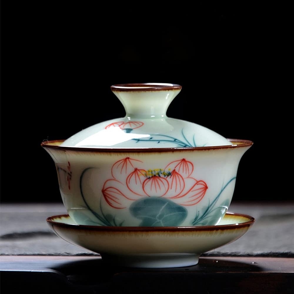 Miseczka do herbaty Kungfu, zestaw do herbaty Gaiwan, 175 ml Jingdezhen Lotus Pattern Ceramiczny kubek do herbaty Gaiwan, waza do herbaty, zestaw do ceremonii herbacianej