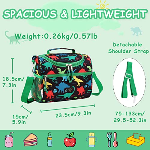 RAVUO Lunch Box Bag for Boys Reusable Insulated Cute Thermal Meal Tote Kit for Toddler with Detachable Shoulder Strap for Daycare School Dinosaurs - Image 2