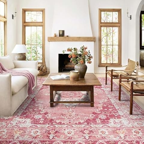 Taleta Vintage Non-Slip Pink Area Rug Cover