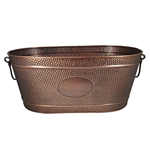 BREKX Copper Finish Hammered Creighton Pebbled Metal Beverage Ice Bucket Tub