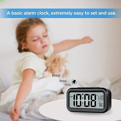 Miniatura 3 de Reloj despertador digital, reloj despertador para dormitorio con luz nocturna, temperatura interior, pantalla LED grande, funciona con pilas,