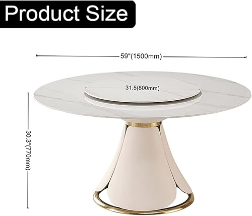 Miniatura 2 de Leavader Mesa de comedor redonda de 59 pulgadas, moderna mesa de mármol sintético con bandeja giratoria y base en forma de pétalo, mesa de comedor