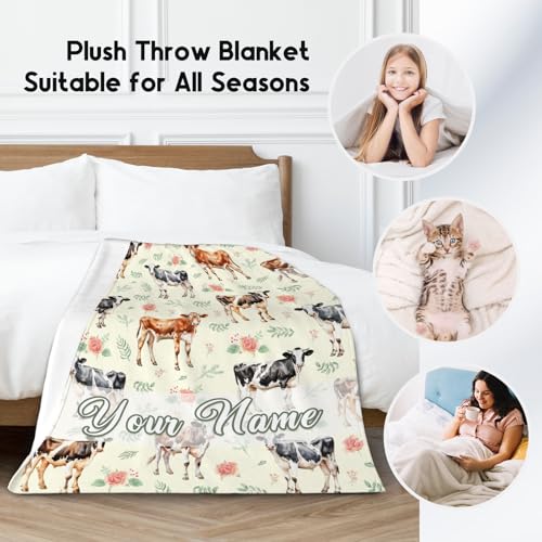 Custom Cow Blanket, Cute Soft Throw Gifts for Adults Women, Cozy Flannel Throw Blankets for Bed Living Room, 60"x80"