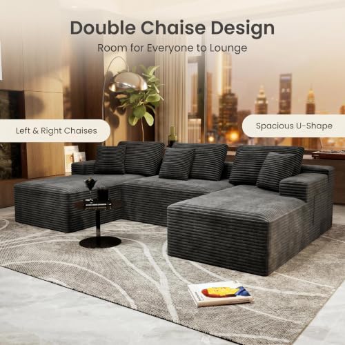 Image of Modular Cloud Sectional Sofa, Oversized Corduroy Boneless Couch | Luxury Comfort, Deep Seat, Couches for Living Room and Apartment, No Assembly Required